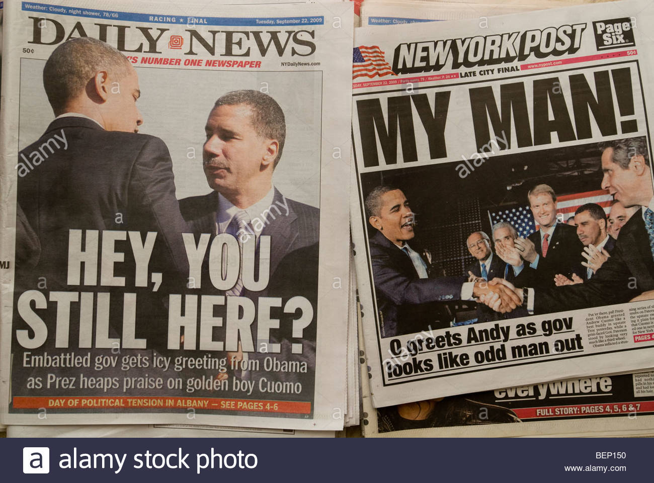 The New York Daily News and New York Post newspaper headlines Stock