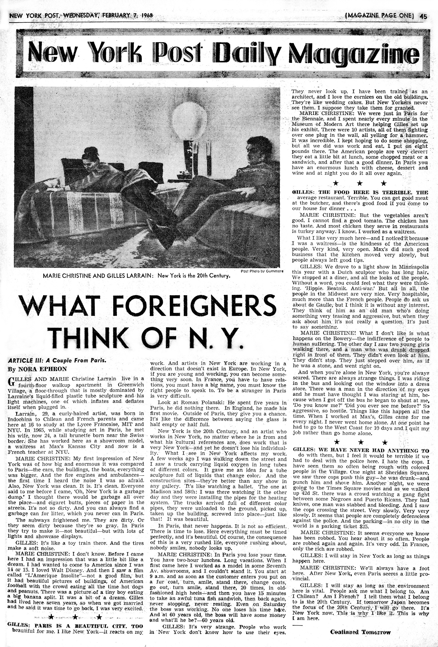 New York Post 1968 Gilles Larrain