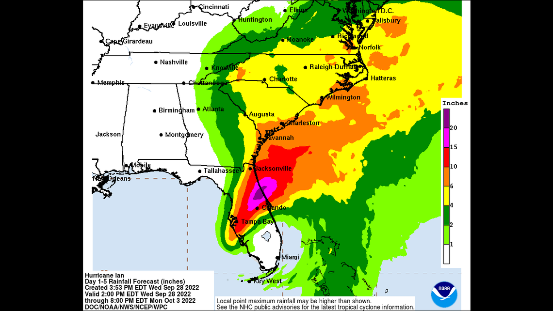 Hurricane Ian track may bring 10 inches of rain to NC coast Raleigh