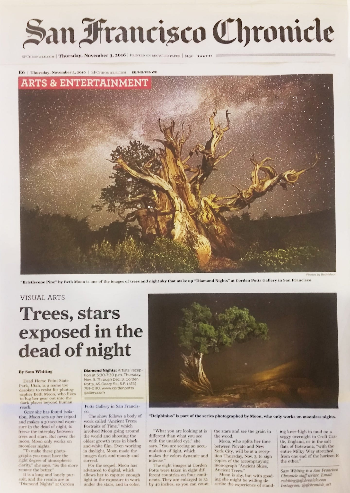 San Francisco Chronicle November 3, 2016 Beth Moon