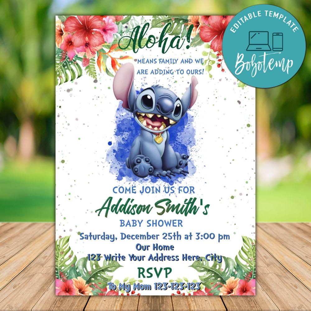 Printable Lilo and Stitch Baby Shower Invitation Instant Download